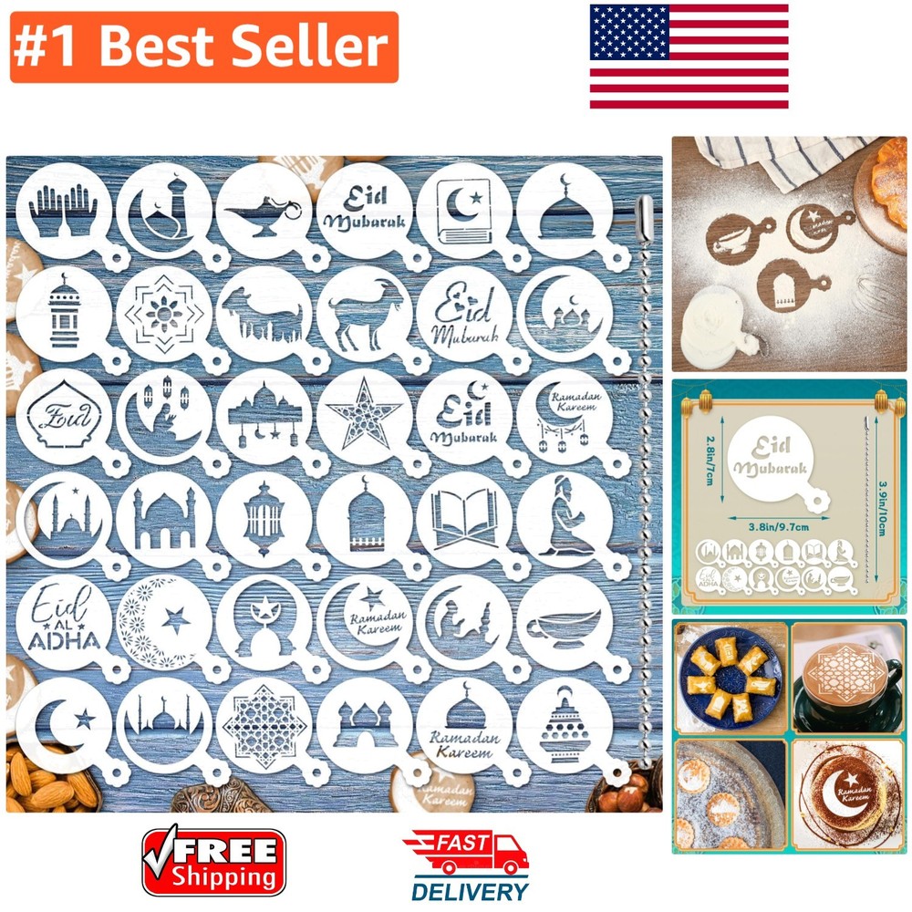 Eid Mubarak Cake Stencils Set - 36 Durable Plastic Templates for Creative Baking