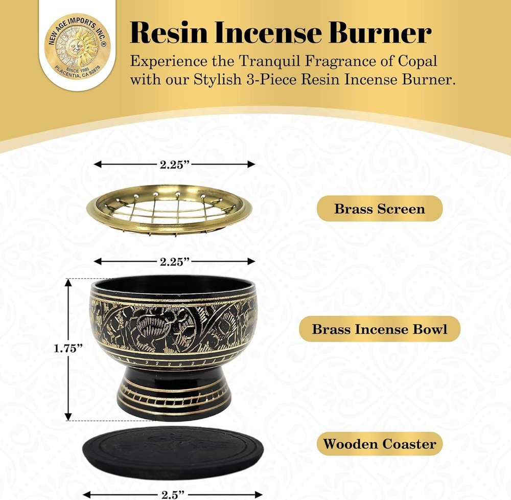 Exquisite Handcrafted Brass Charcoal Screen Incense Burner with Coaster - Black