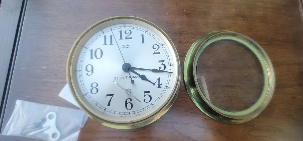 Vintage Seth Thomas Ships Clock Brass Nautical Working with Key Exct