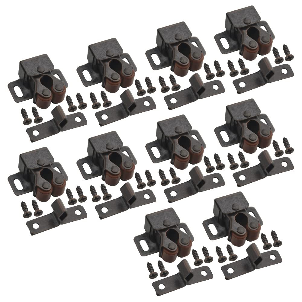 10 Pack Double Roller Catch Cabinet Door Hardware with Screws Antique Red