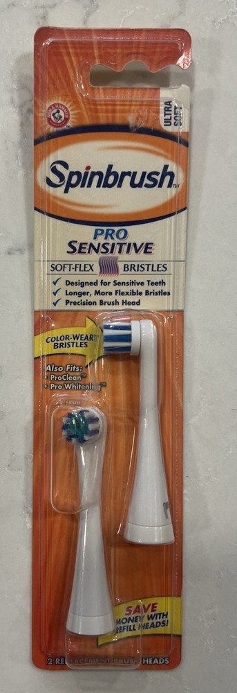 Spinbrush Pro Sensitive Replacement Brush Heads 2 Pack Ultra Soft New