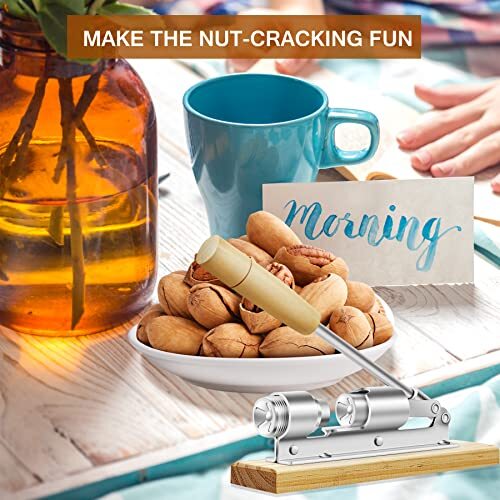 Heavy Duty Pecan Nut Cracker Tool Wood Base with Handle, Adjustable Nut Cracker