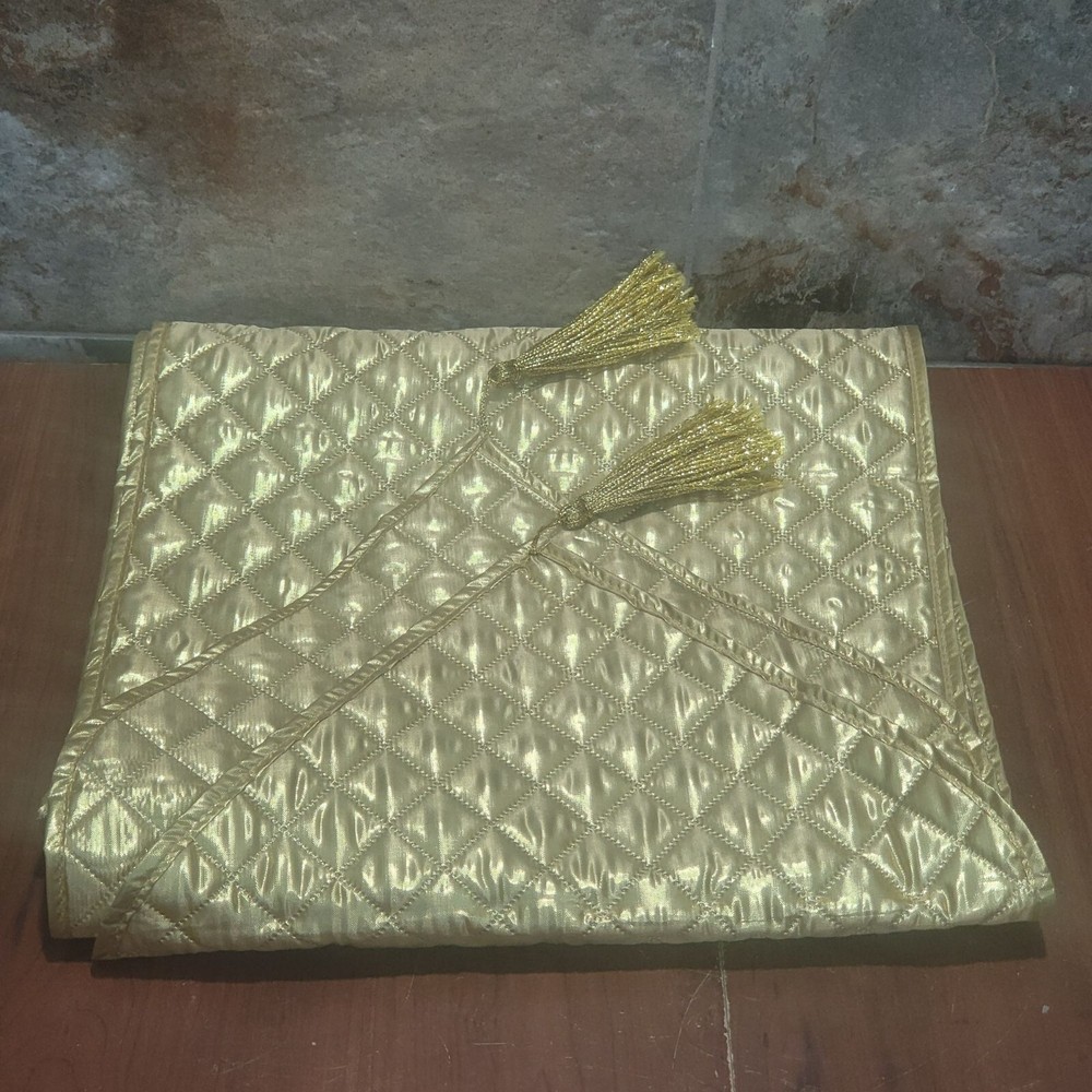 Gold Table Runner with Tassels 82 In Length Quilted Poly