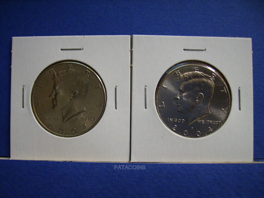 2004 P+D Kennedy Half Dollar coins from mint rolls in flips.
