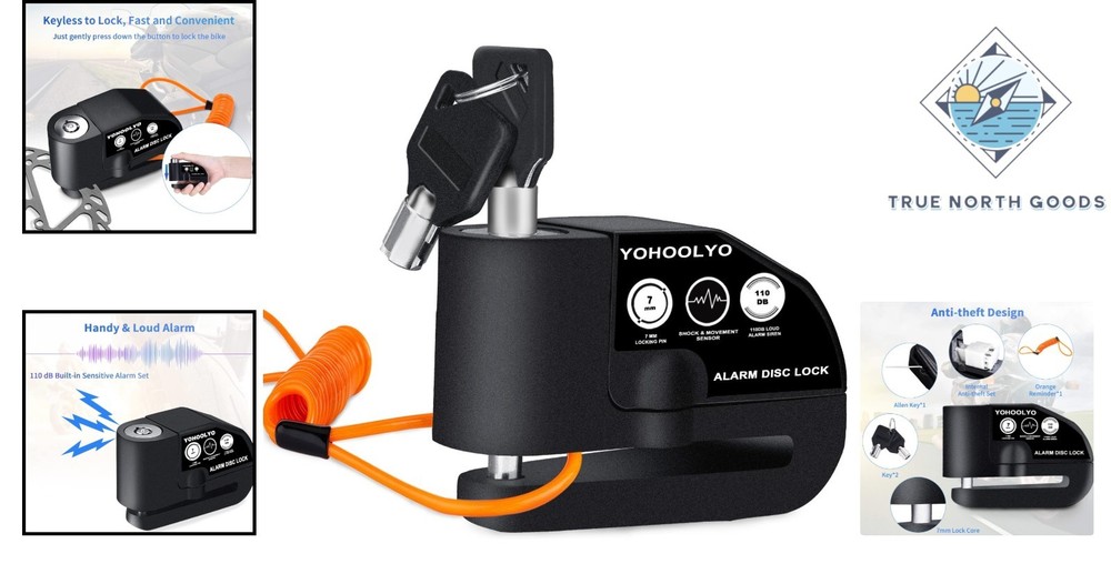 Waterproof Motorcycle Disc Lock - Anti-Theft Pin with Motion Sensor & Keys