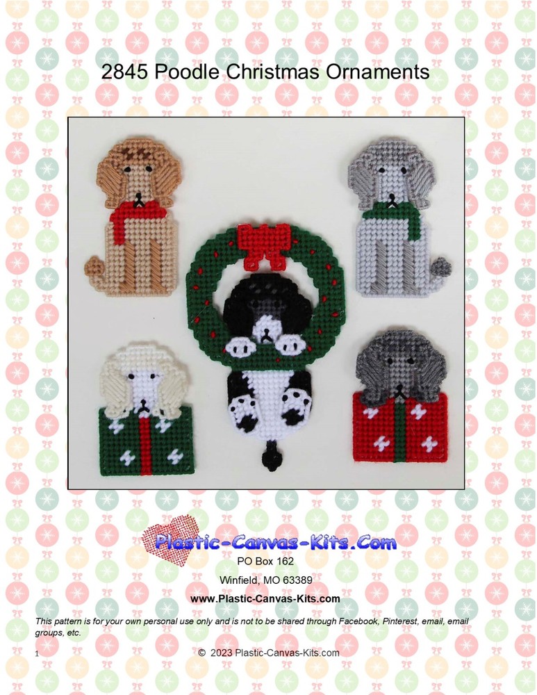 Poodle Christmas Ornaments-Plastic Canvas Pattern or Kit