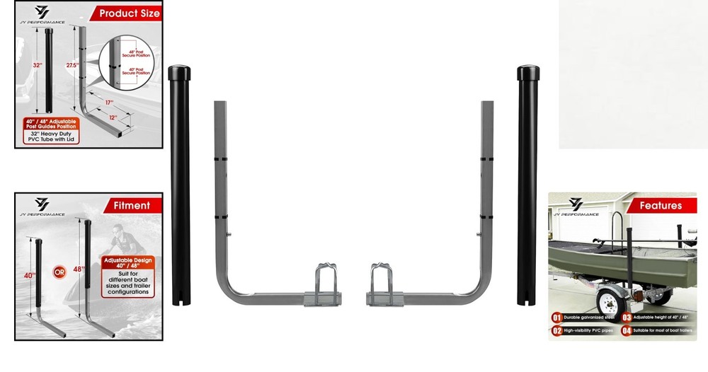 Boat Trailer Guide-Ons, 40"/48" Adjustable, 2PCS Rustproof Electro-Galvanized St