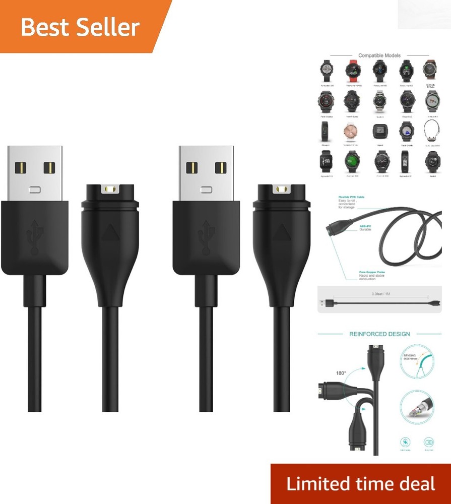 Compact 3.3ft USB Charging Cable for Garmin Devices - 2 Pack