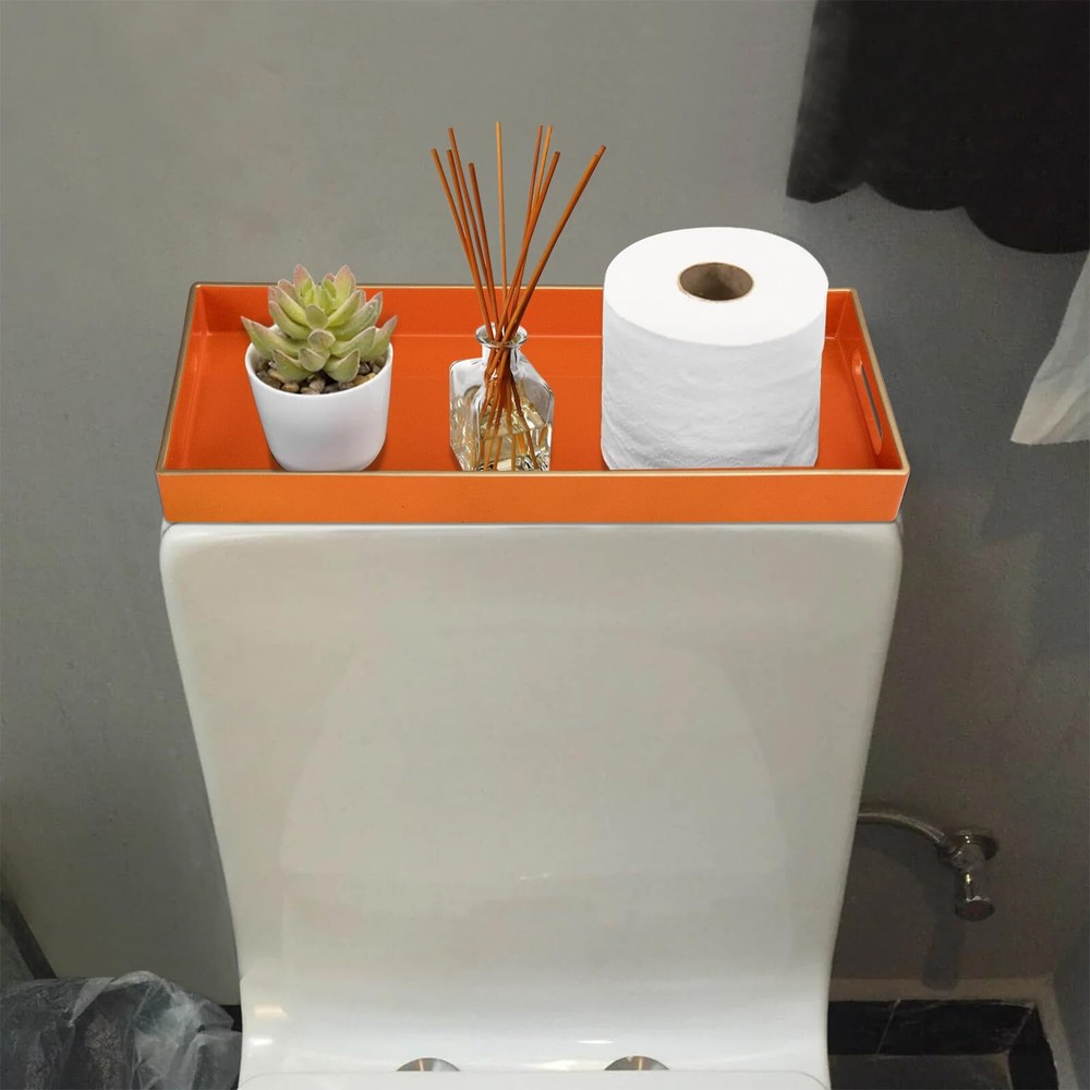 Orange Vanity Tray Plastic Decorative Tray Rectangular Tray with Handles Bath...