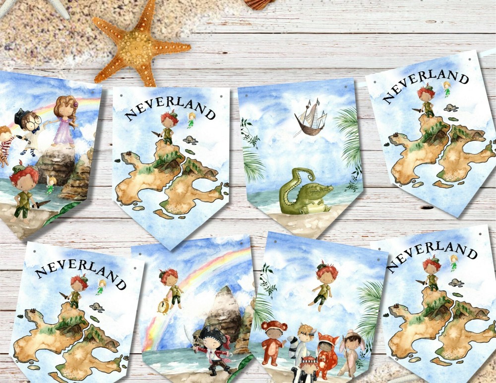 Neverland Peter Pan Bunting Banner & Ribbon - 8 Flags