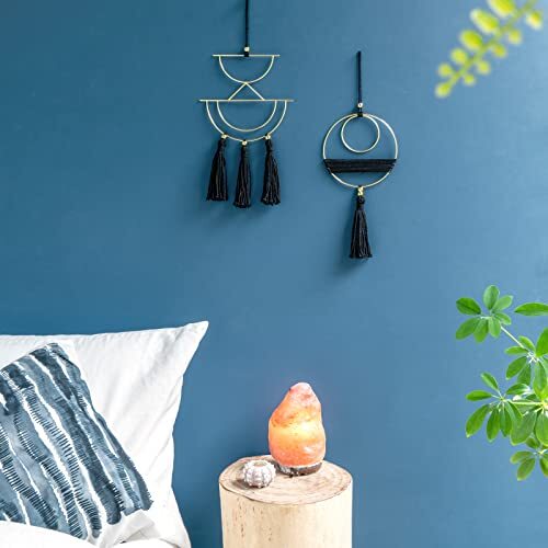 2 Pcs Small Macrame Wall Hanging Boho Decor Cute Home Art X-Small Black