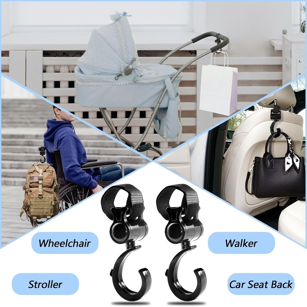 Stroller Hooks Hanging 360 Rotation 4 Pack