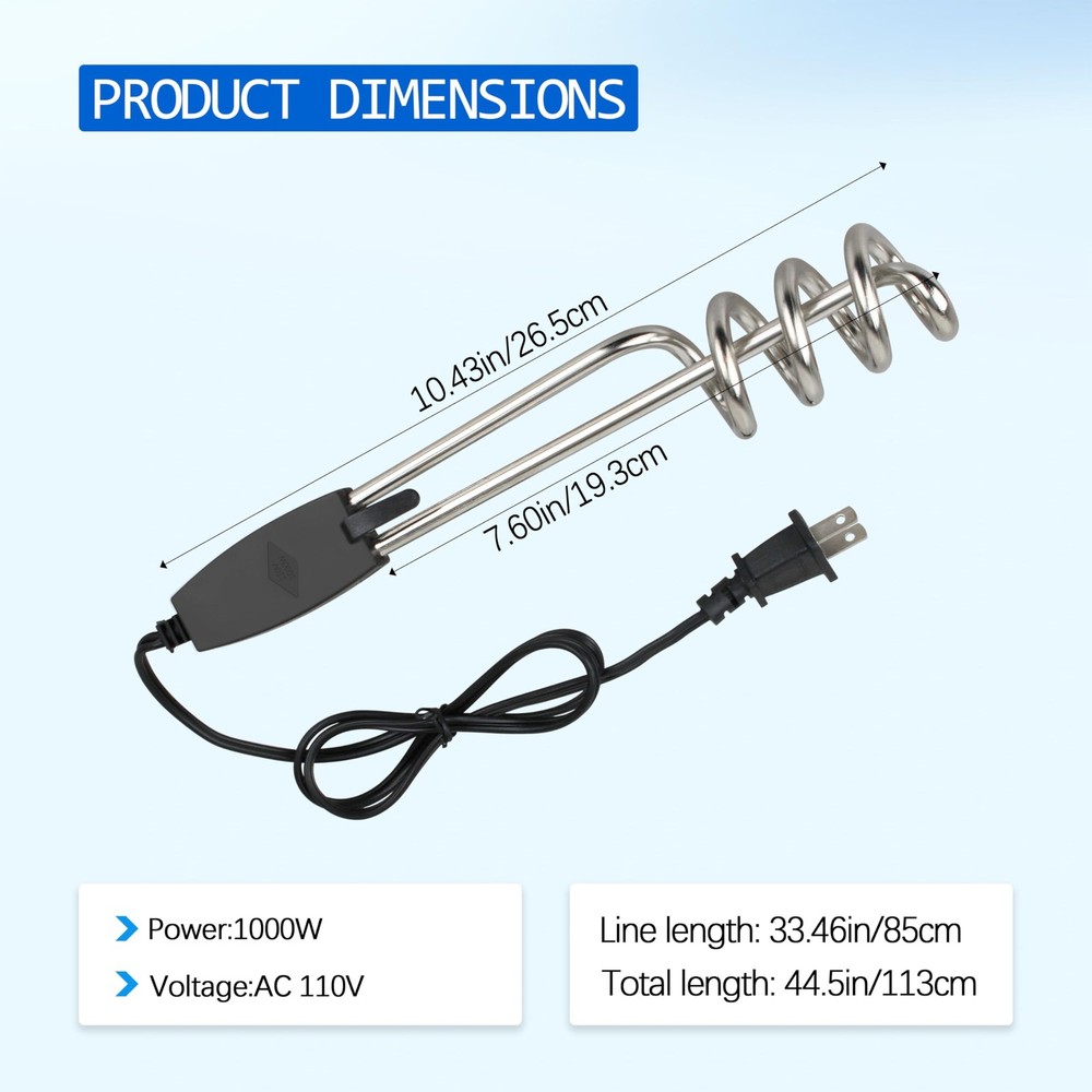 Immersion Heater, Submersible Water Heater，1500W/1000W110V Portable Electric ...