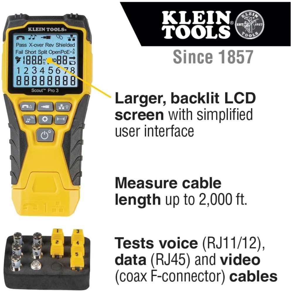 Klein Tools VDV501-851 Cable Tester with Backlit LCD Display