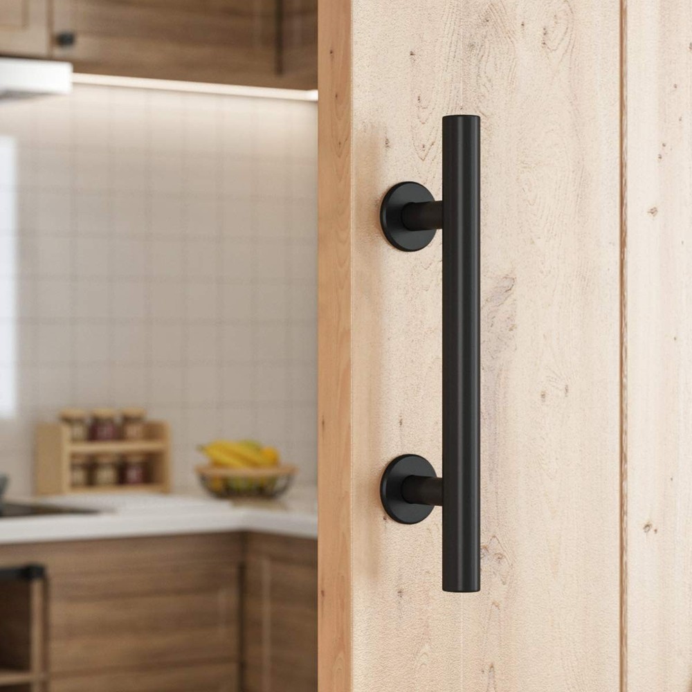 12" Heavy Duty Sliding Barn Door Handle, Pull and Flush Hardware Set, Black P