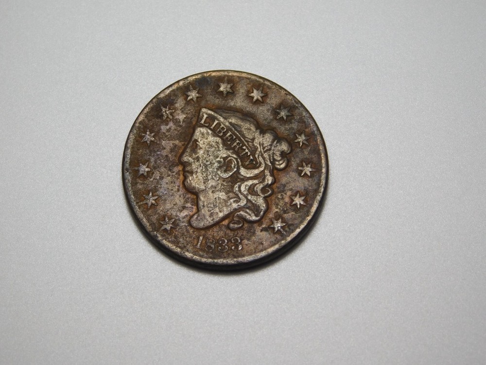 US COINS 1833 CORONET HEAD LARGE CENT *BENT*