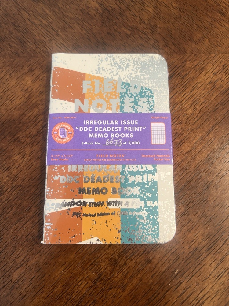 Field Notes Notebooks DDC Deadest Print New Sealed Pack 3 Notebooks
