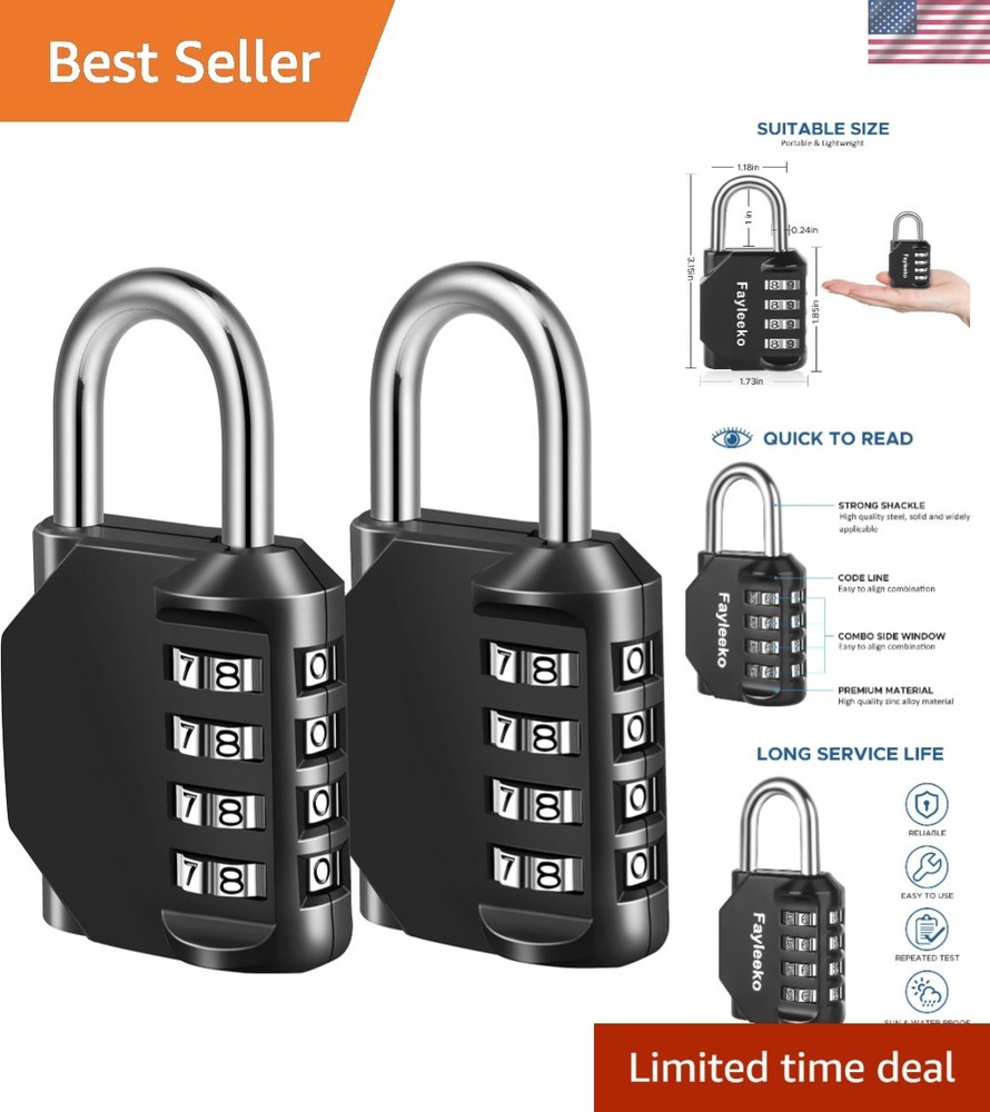 Resettable Combination Padlock, 4 Digit - 2 Pack for Gym Lockers & More