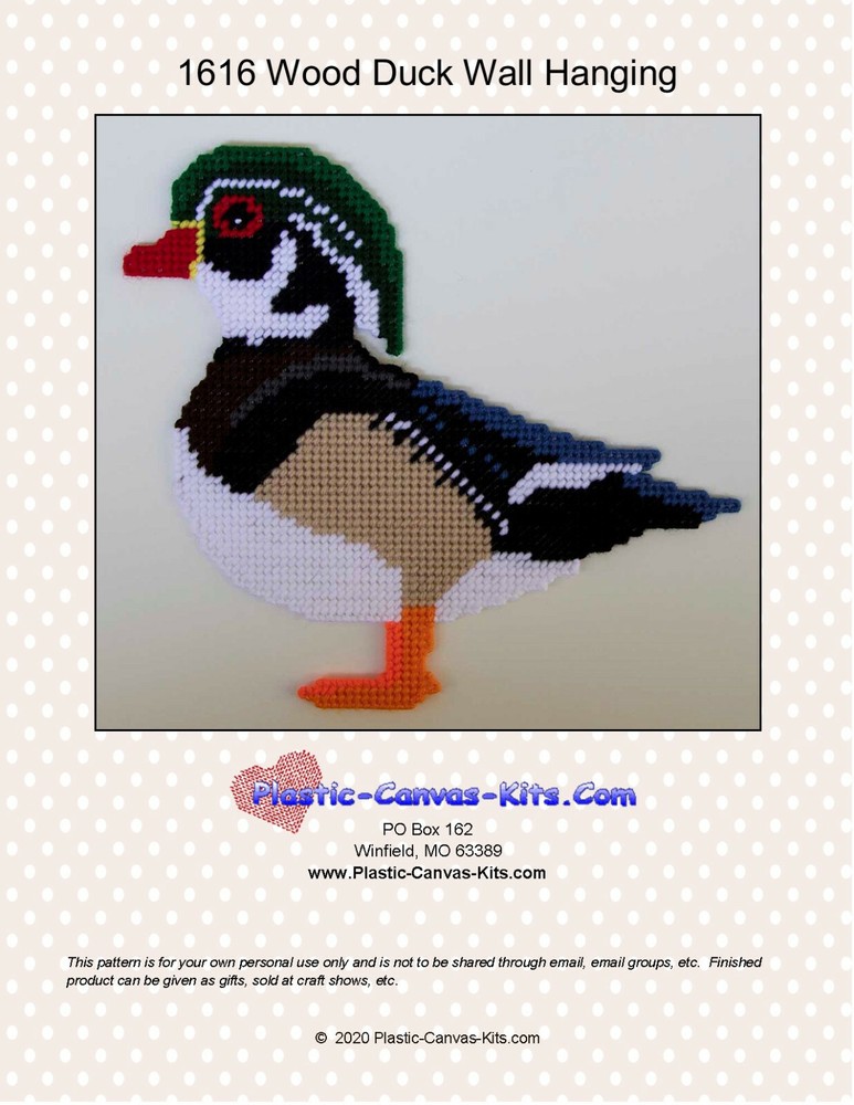 Wood Duck Wall Hanging-Plastic Canvas Pattern or Kit