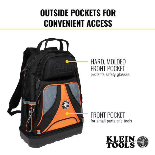 Klein Tools Tradesman Pro Tool Bag Backpack, 39 Pockets, Black, 14-Inch