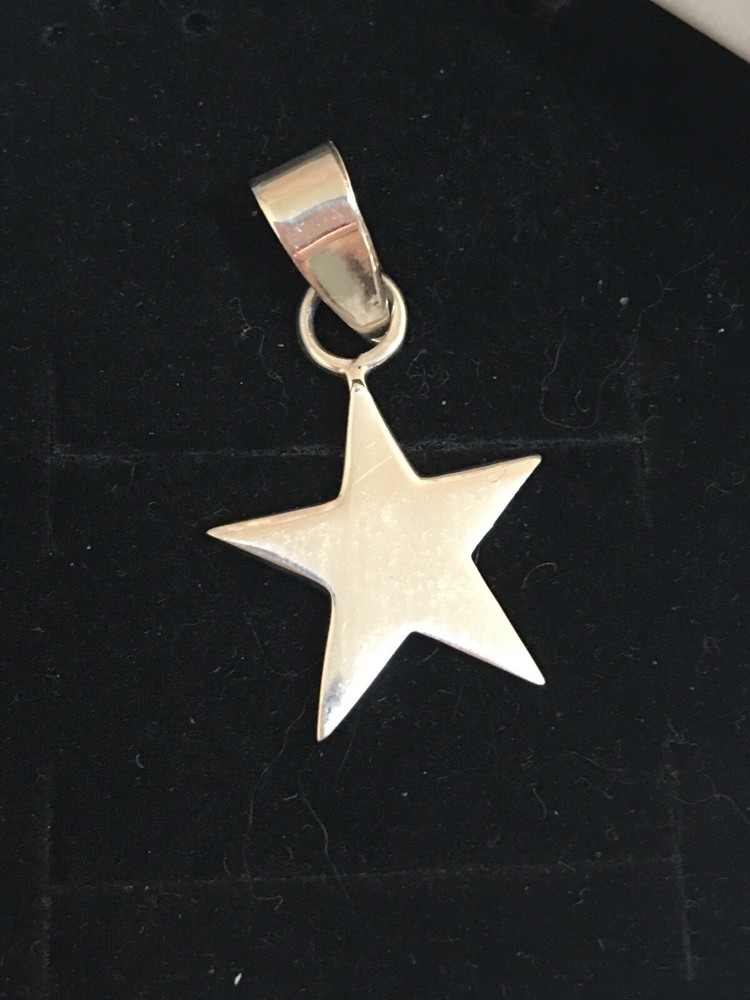 925 Solid Sterling Silver Flat Star Charm Pendant Large Loop Fits Thick Chains