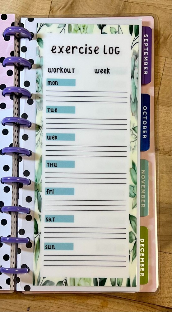 Exercise Log Dashboard for use with Half size HP Notebook