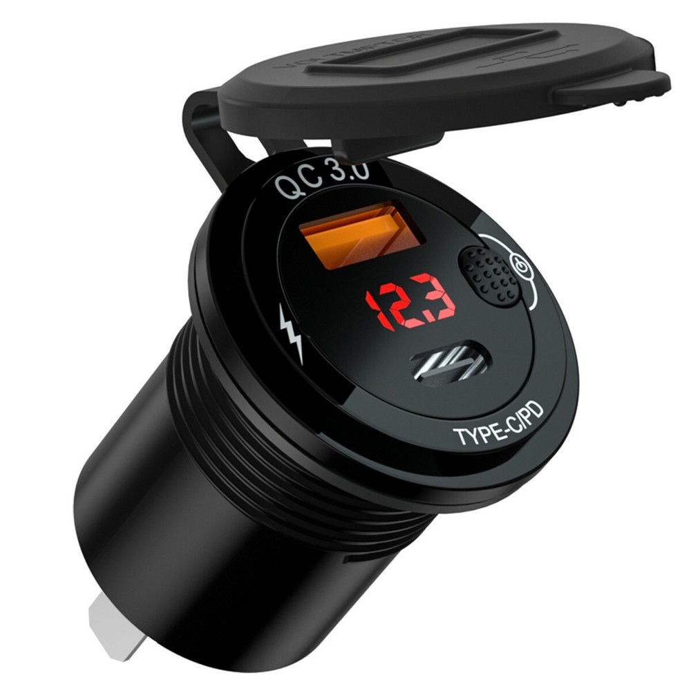 USB Type-C Car Phone Charger Socket Fast Charging Outlet Adapter W/Power Switch