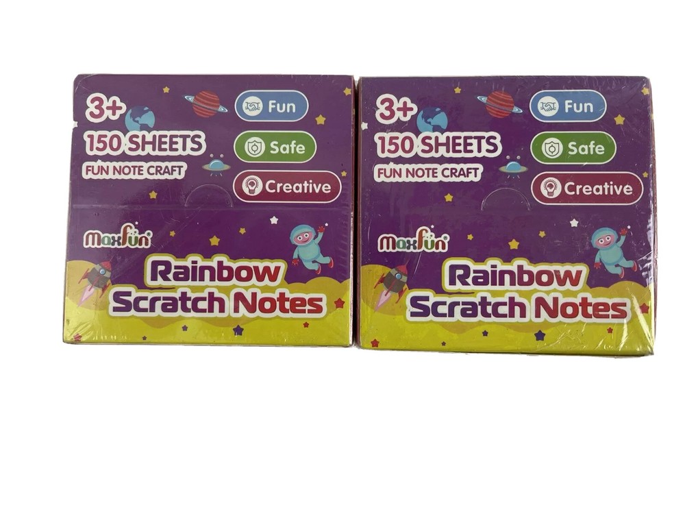 set of 2 Maxfun Rainbow Scratch Notes 150 Sheets Fun Note Craft Creative