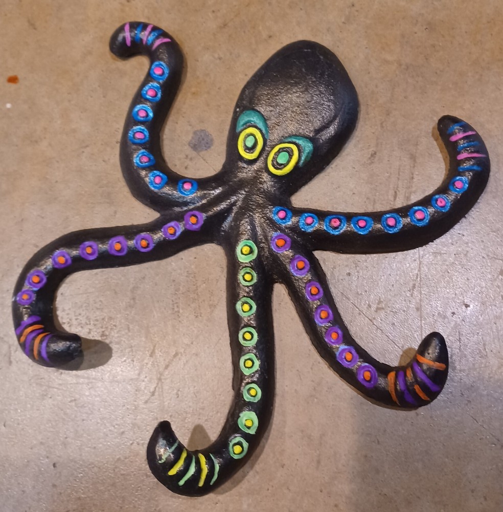 2-Cast Iron Octupus Wall Decor Hand Decorated.