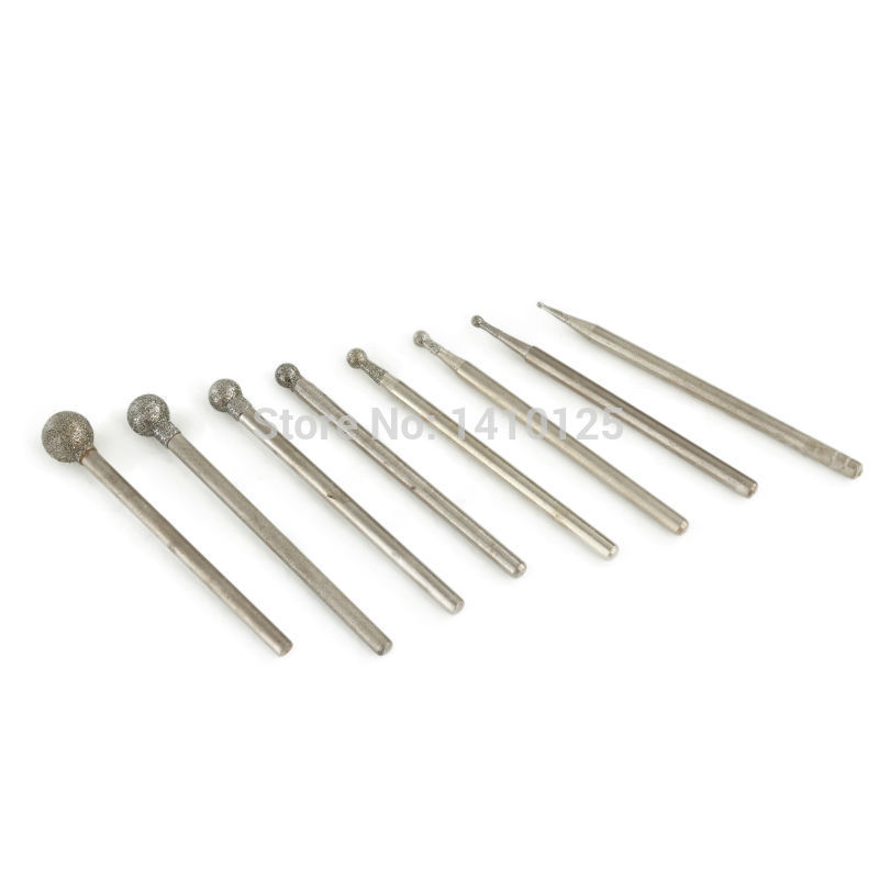 8Pcs Diamond Grinding Head Spherical 1-6 mm Set Coated Mounted Points Spheres