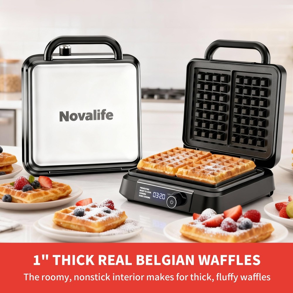Waffle Maker, 1200W Belgian Waffle Maker, Dual Rectangular Thick Waffle Iron,...