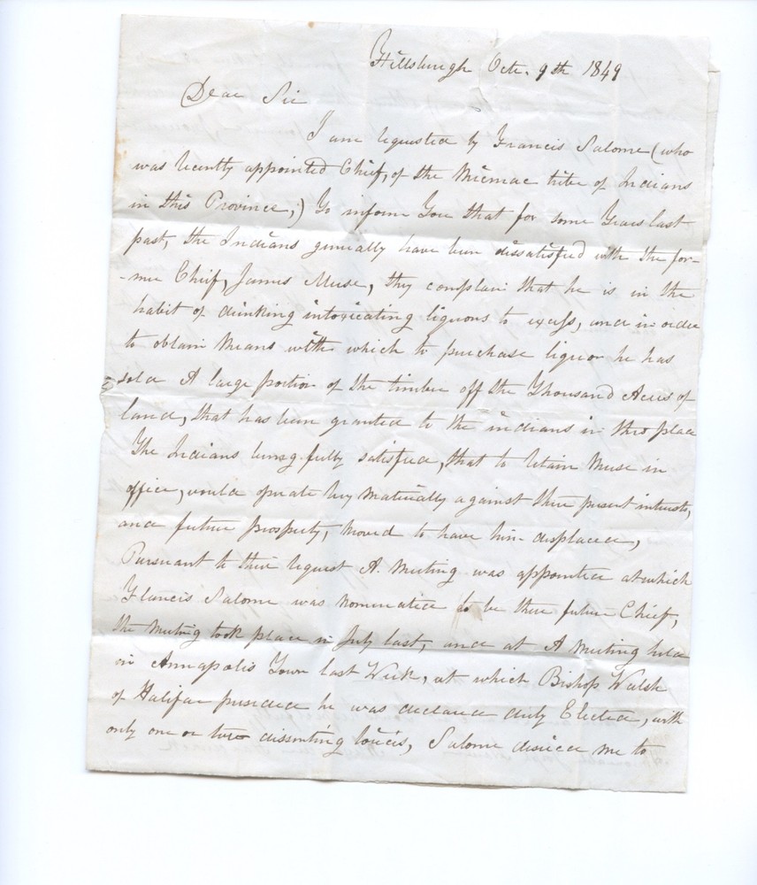 🍁1849 to Joseph Howe, Problems with Micmac Chief/ Stampless cover Canada PB