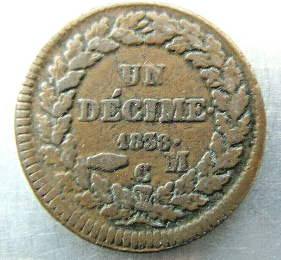 Monaco KM97.1, Décime 1838 MC large head type, VF