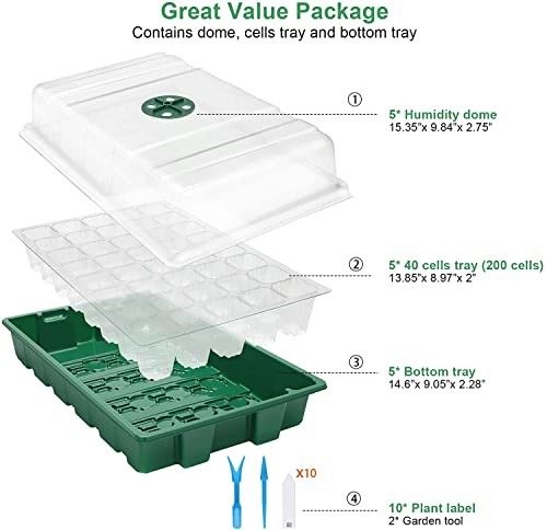 Seedling Trays Seed Starter Tray, 5-Pack Mini Propagator 40-Cell 5-Pack Green
