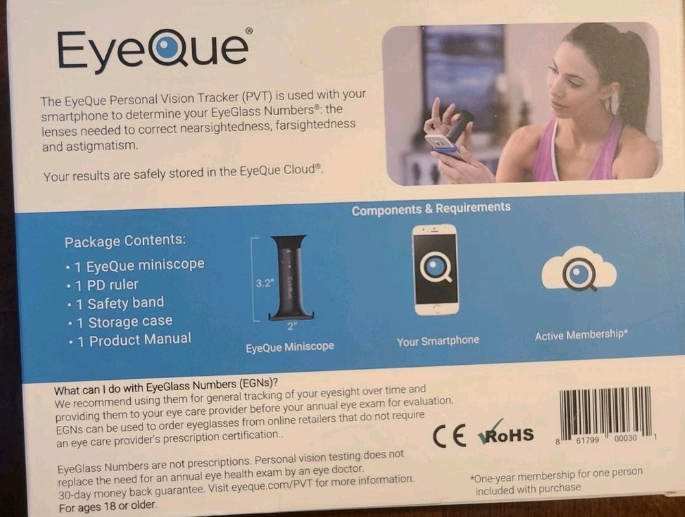 EyeQue Personal Vision Tracker Ophthalmic Refractometer Home Test Kit