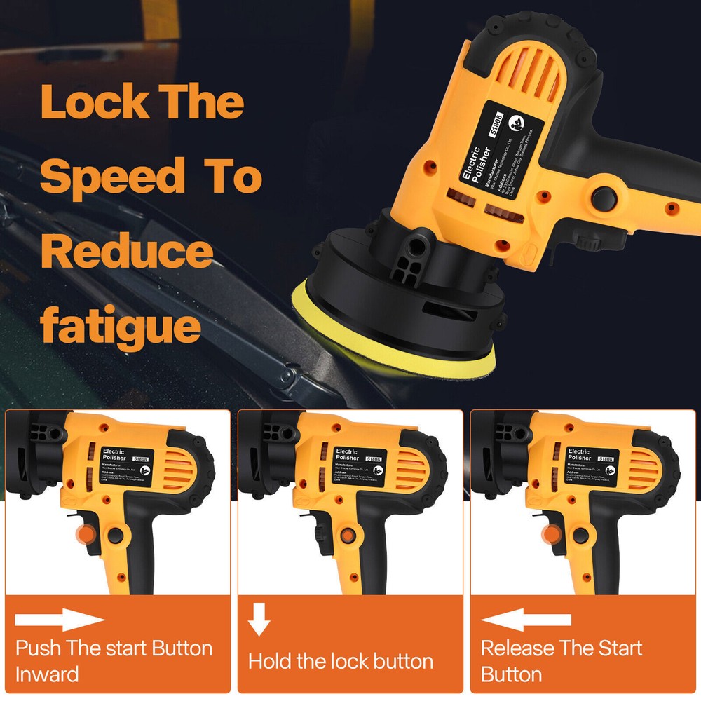 800W Car Polisher Buffer Sander Machine, Locking Switch, Auxiliary Handle