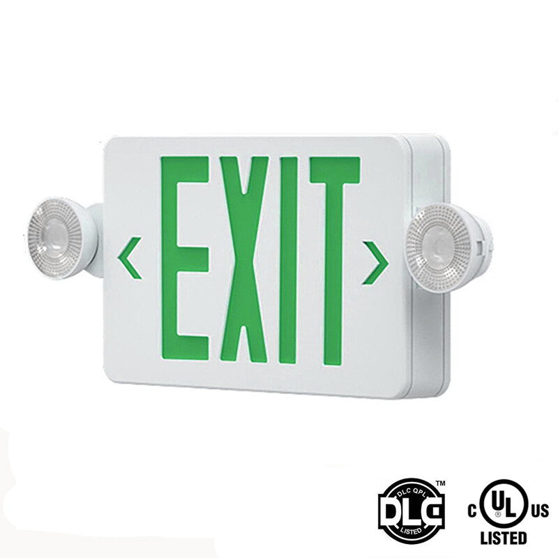 LED Exit Sign Emergency Light Compact Combo Double Face w/Battery Backup Green