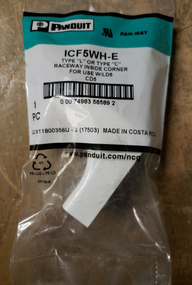 ICF5WH-E Panduit LD5 Raceway Inside Corner Fitting - White 1Z-1843-G18