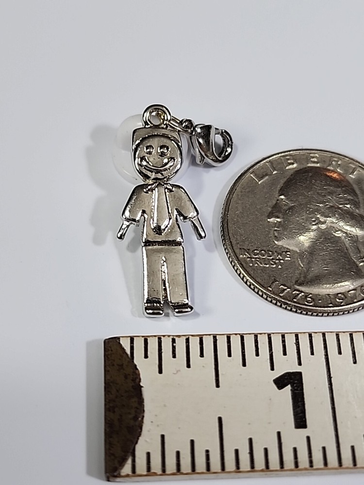 Smiley Face Man Charm Silver Color Iconic
