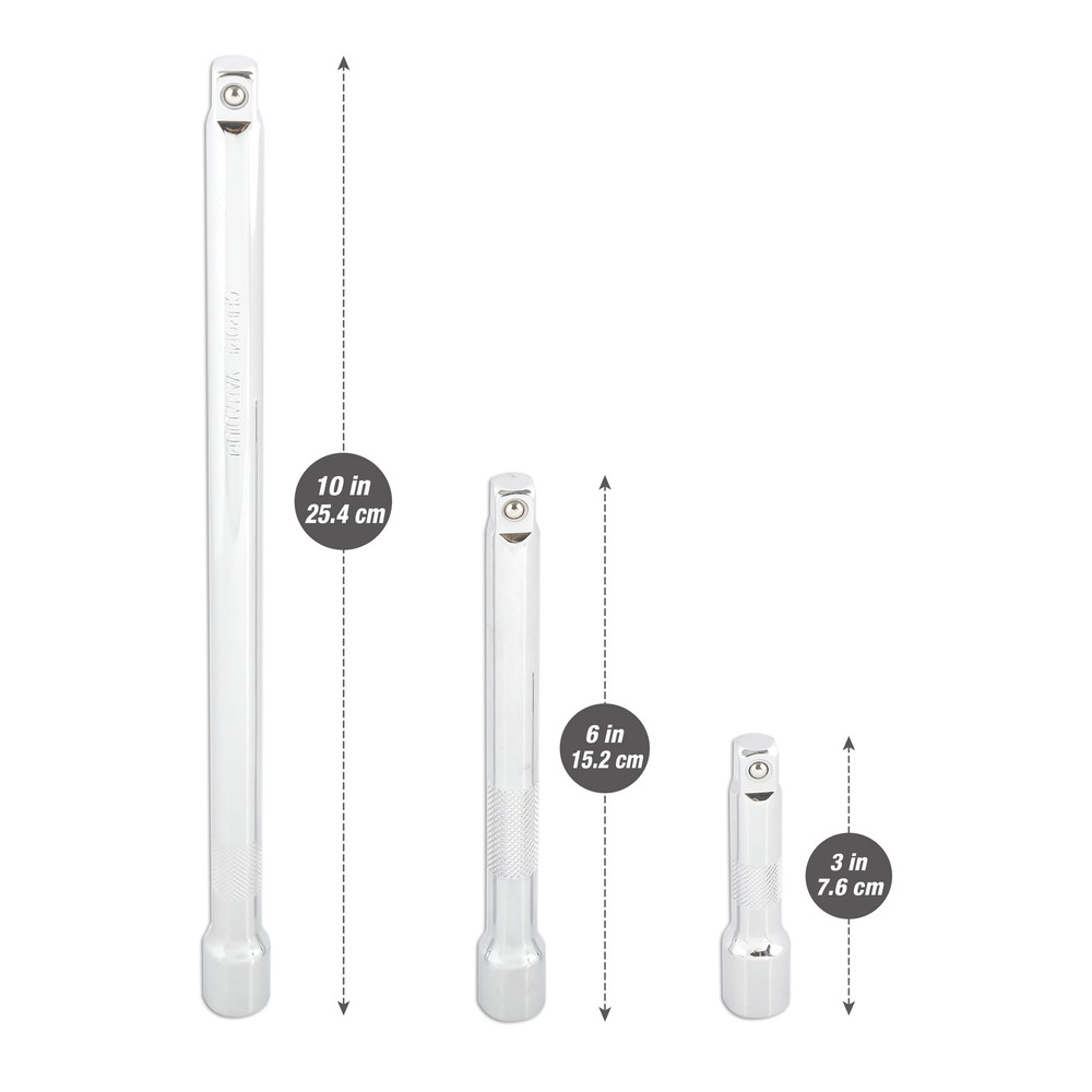 Hyper Tough 3/8-inch Socket Extension Set, 3-Sizes, Model 5807