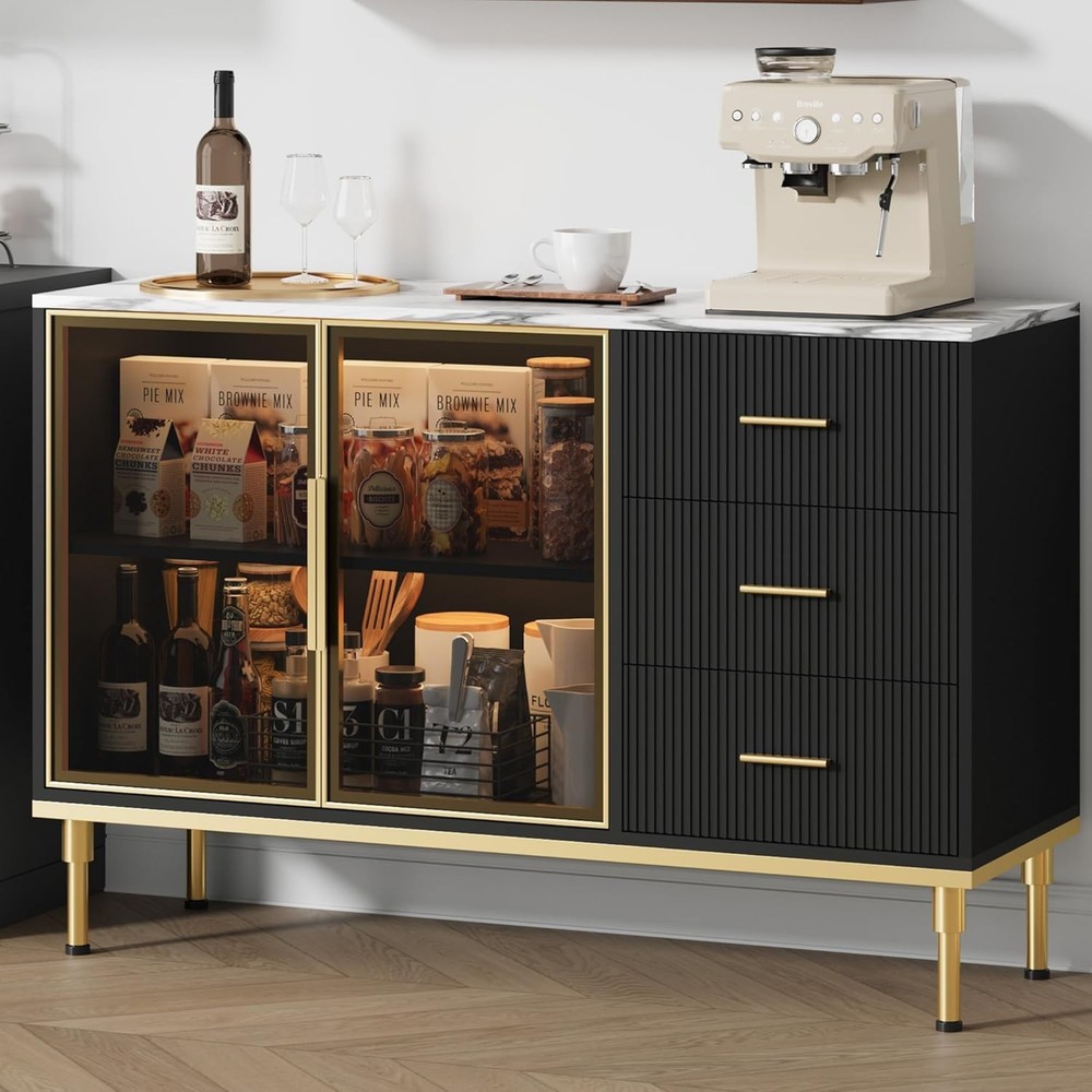 Buffet Sideboard Cabinet W/ Storage 46.4" Large Fluted Kitchen Sideboard Cabinet