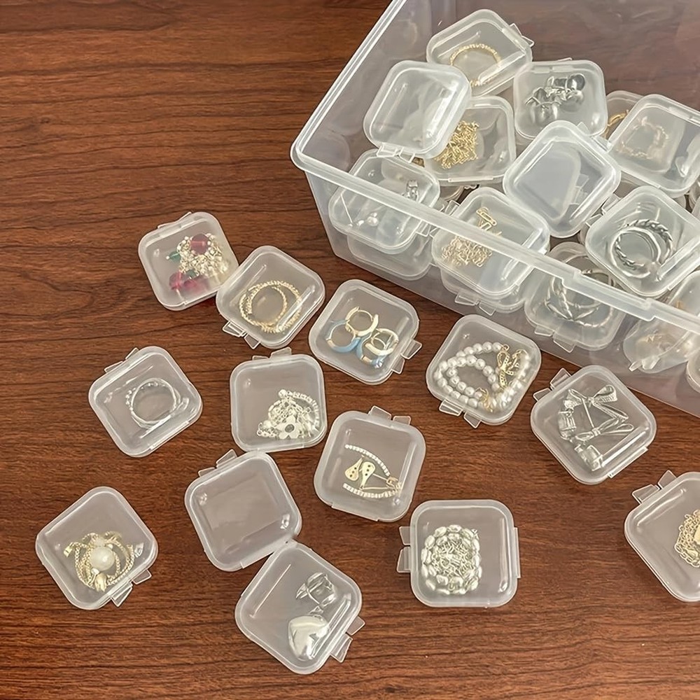 4Pcs Mini Jewelry Storage Containers, Clear Plastic Cases