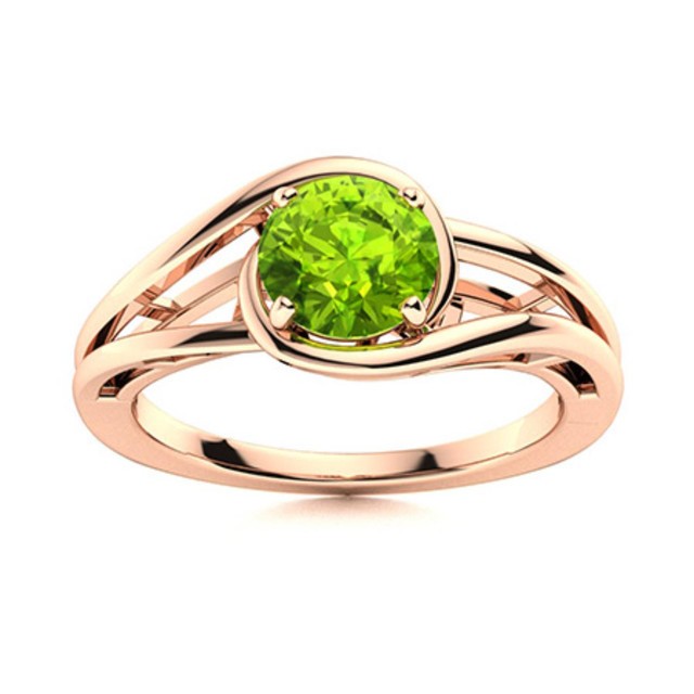 Solitaire 5MM Round Peridot Split Shank Ring 925 Sterling Silver Rose Plated
