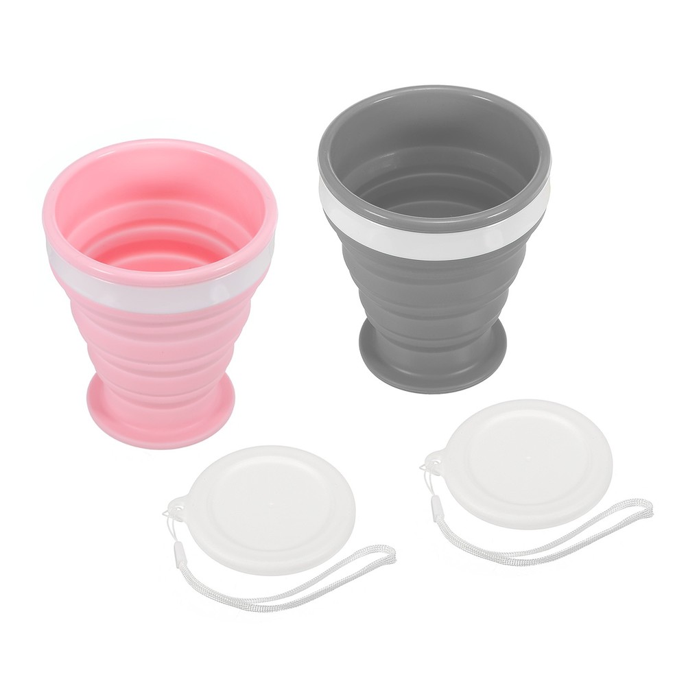 Folding water bottle, 2pcs 200mL, grey pink