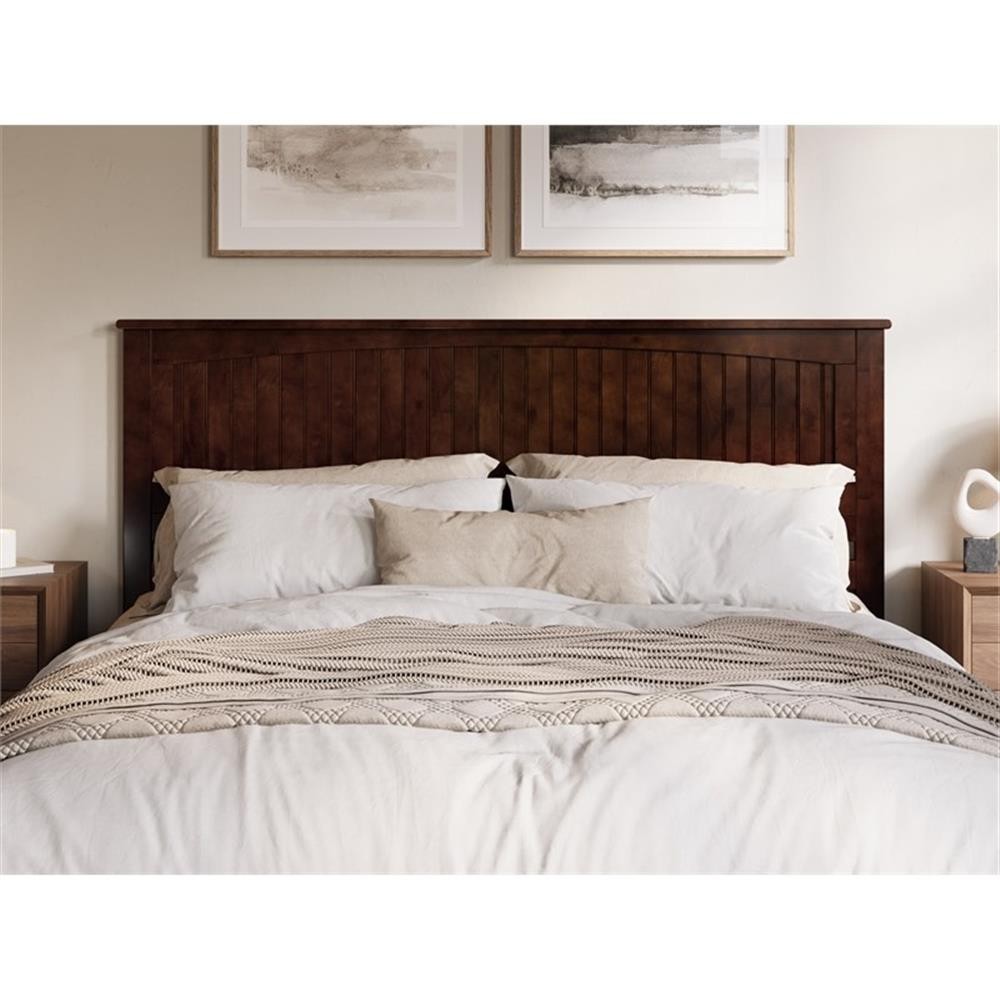 Pemberly Row King Coastal Solid Wood Panel Headboard in Walnut