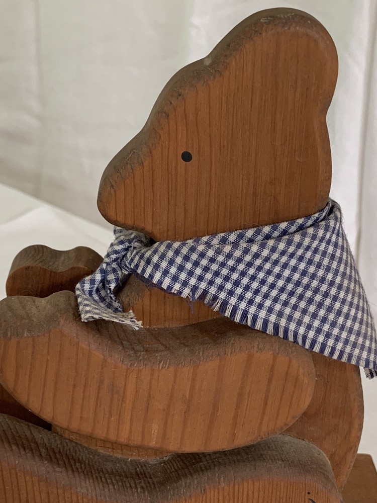 Vintage Wooden Bear Pull Toy On Wheels.