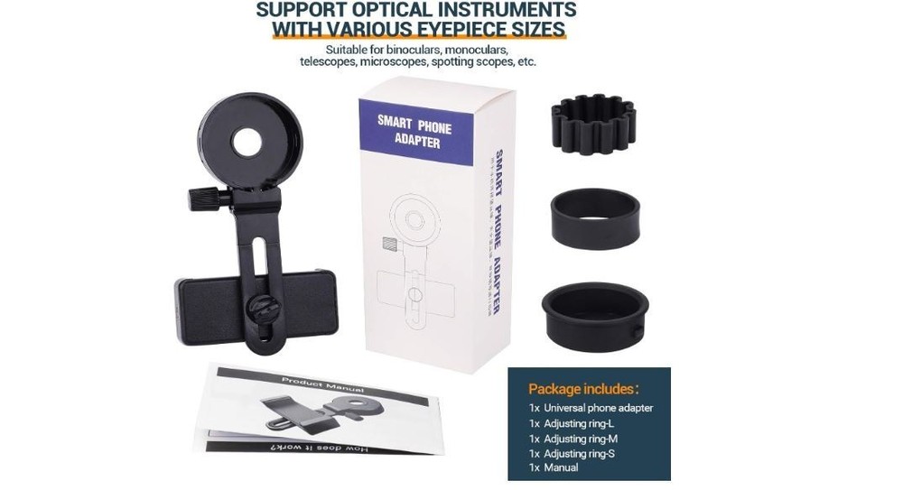 Universal Cell Phone Telescope Mount Adapter Fits Monocular, Binocular, Microsco