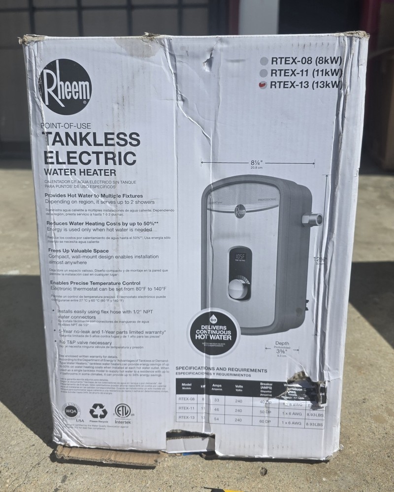 Rheem RTEX-13 Tankless Electric Water Heater Compact Wall Mount Gray