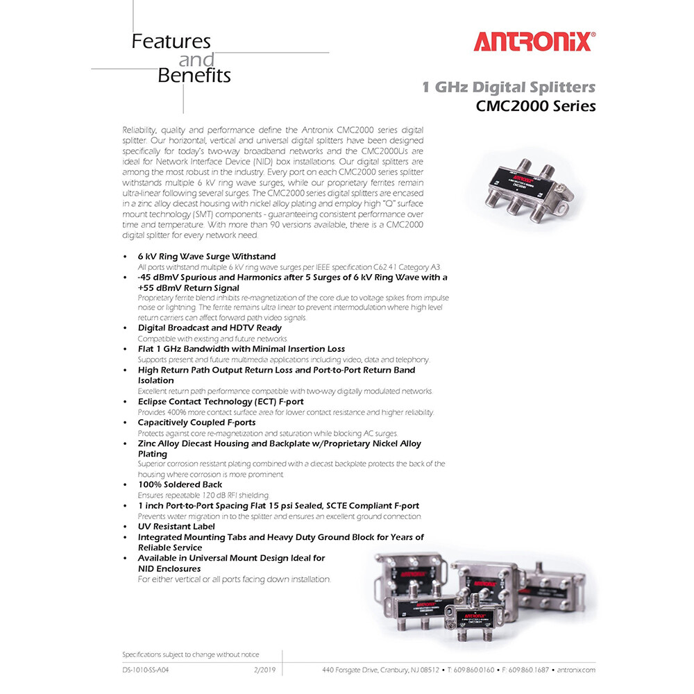 Antronix 2-Way Splitter CMC 2002H (2 Pack)
