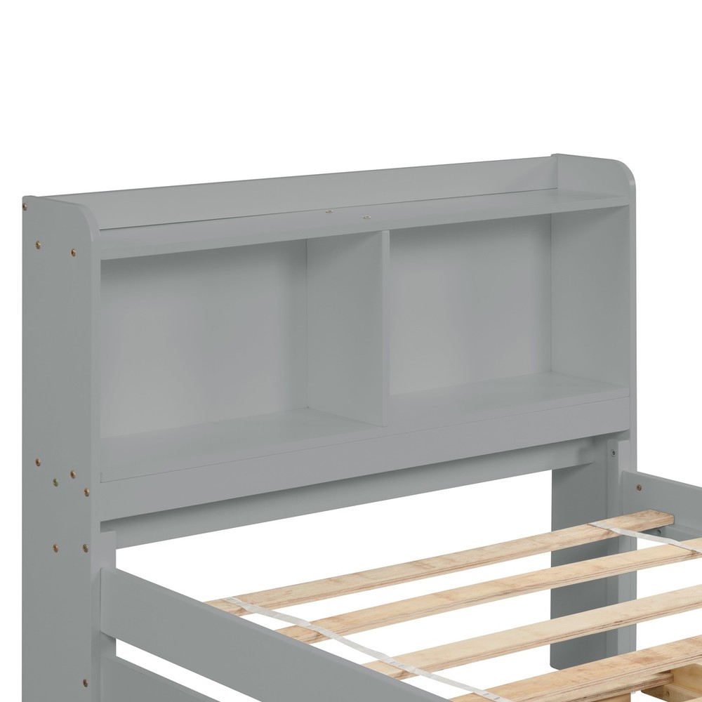Twin Bed with Trundle Bookcase Grey